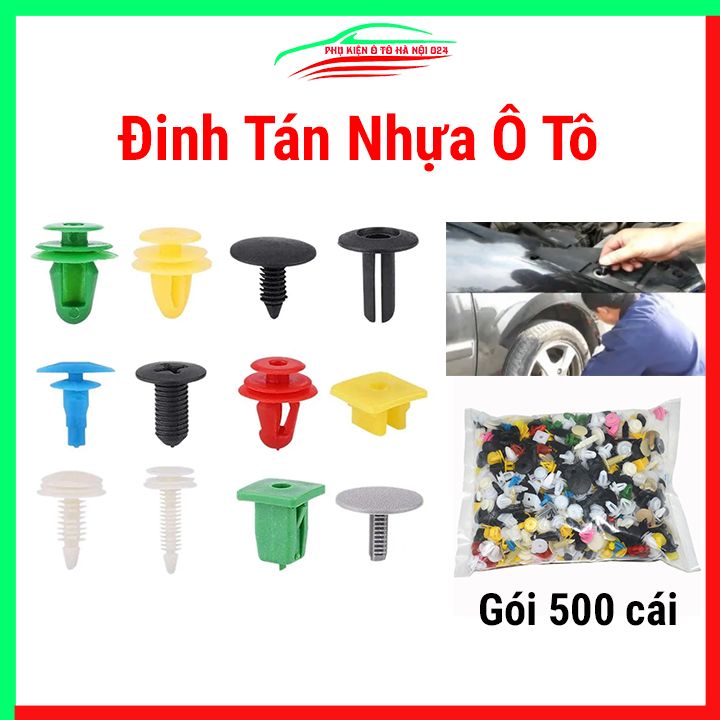Bộ 500 đinh tán nhựa ô tô, chốt đinh tán vít nở nhựa cho xe hơi