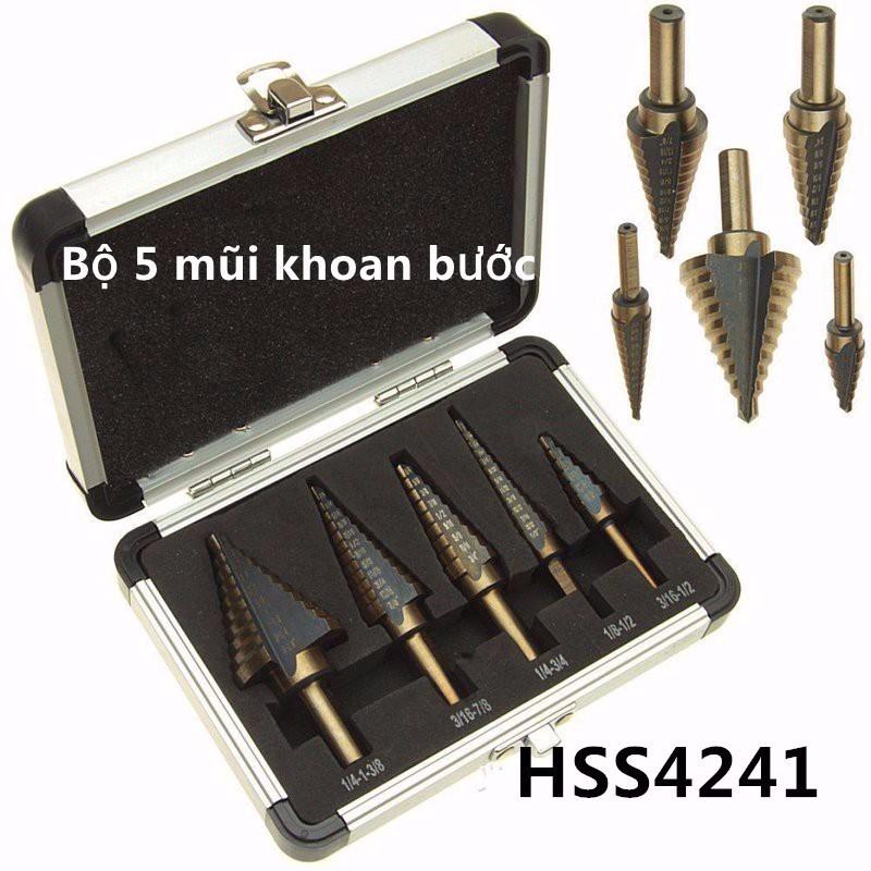 Bộ 5 mũi khoan bước tháp HSS khoan inox,thép,kim loại cứng hàng Japan