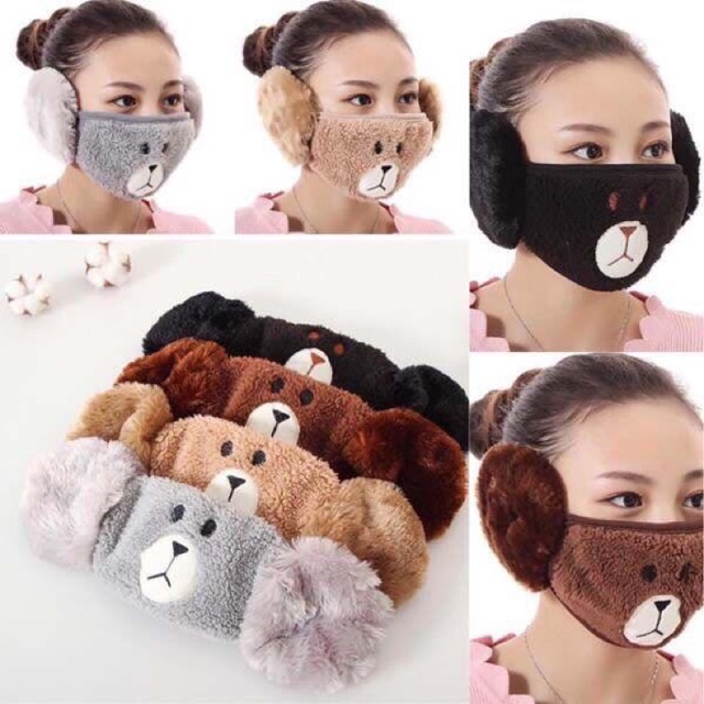 Khẩu trang kèm bịt tai hình gấu