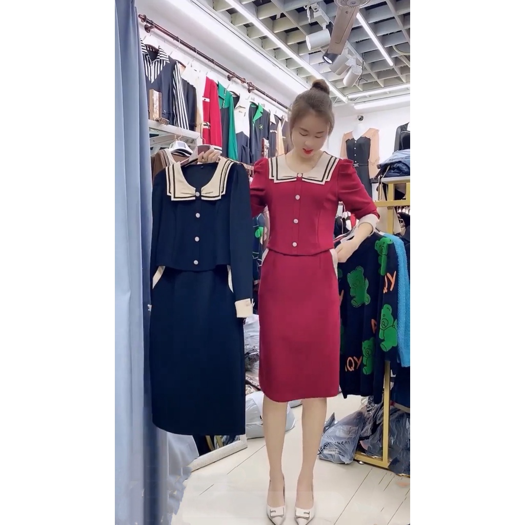 Váy nữ, Đầm thiết kế cổ nơ, dáng chữ A cao cấp