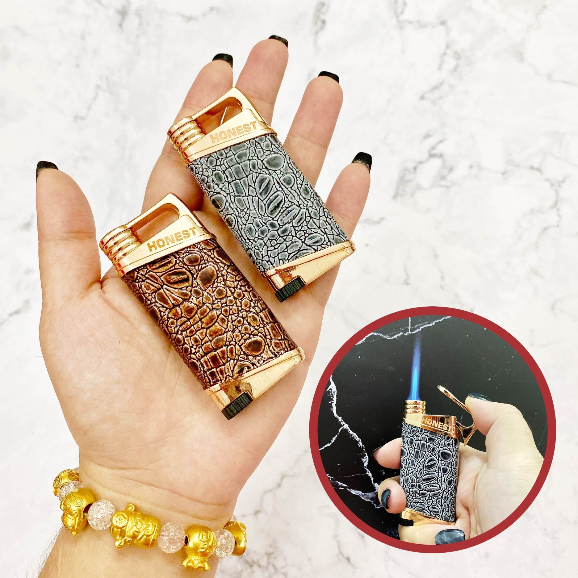 BẬT LỬA KHÈ - HONEST 615 - BỌC DA CÁ SẤU  - (XÀI GAS)