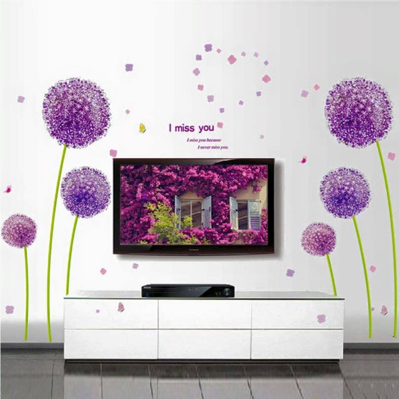 Decal dán tường đôi tú cầu tím