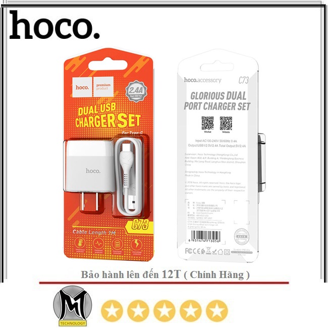 [HCM]Bộ Sạc Dual USB Hoco C73 Type-C 2.4A - Bộ Cốc Cáp Sạc - Cho Android - BH 12 Tháng