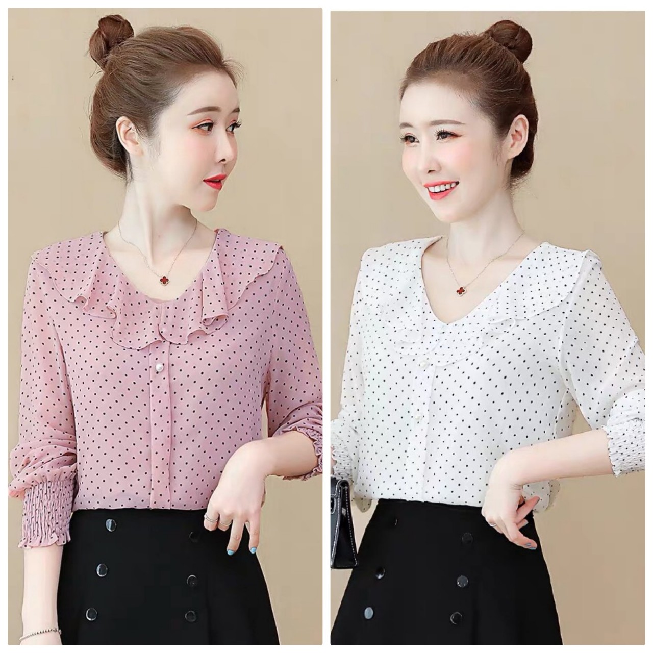 ÁO KIỂU CHẤM BI CỔ TIM NGOCTRANSHOP - NT6371