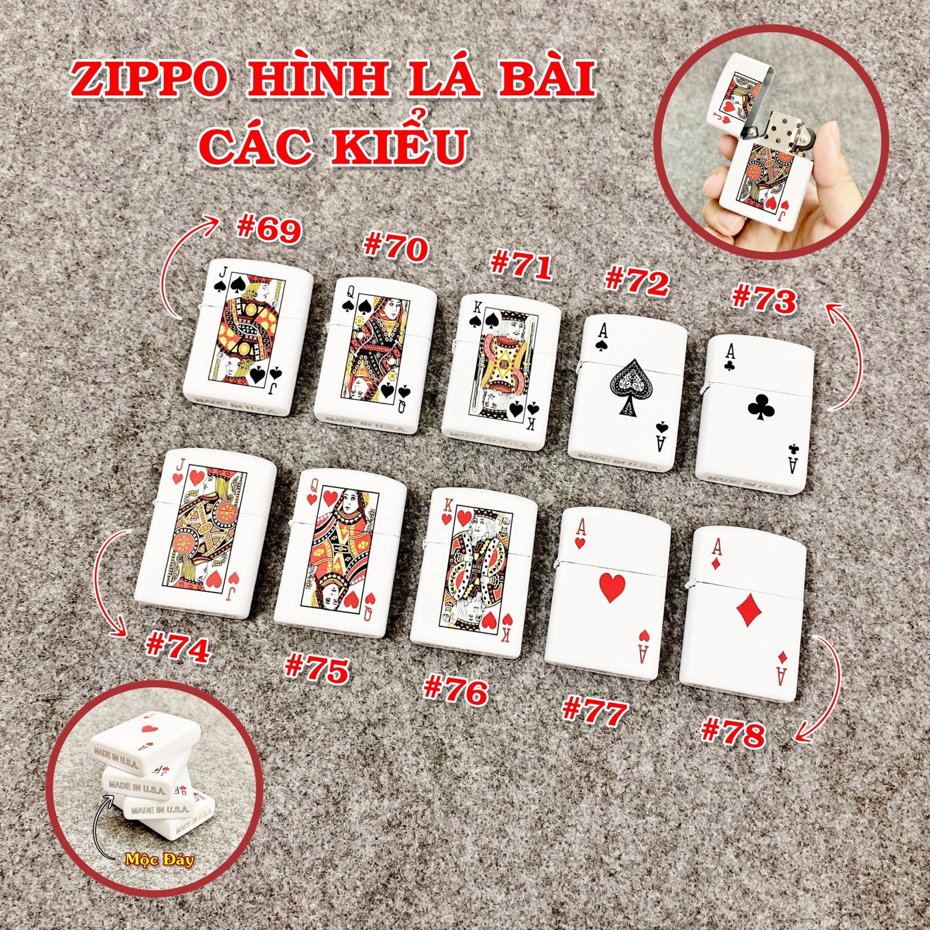 BẬT LỬA ZIPPO 2 MẶT HÌNH LÁ BÀI "ÁT BÍCH" - (XÀI XĂNG)
