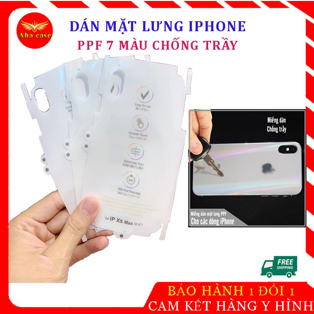 Miếng dán Skin PPF 7 màu mặt sau cho các dòng iphone 7, 7plus, 8, 8plus, X, Xs, Xsmax, 11, 12 ,13  pro max , miếng dán lưng iphone nilon trong, miếng dán chống trầy ip