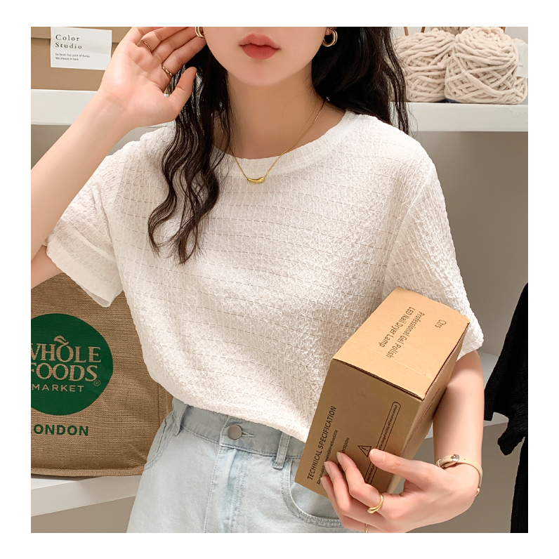 Áo xốp nhăn cổ tròn cộc tay baby tee Áo thun cộc tay nữ form vừa nội y xanh - babdydoll dáng dài