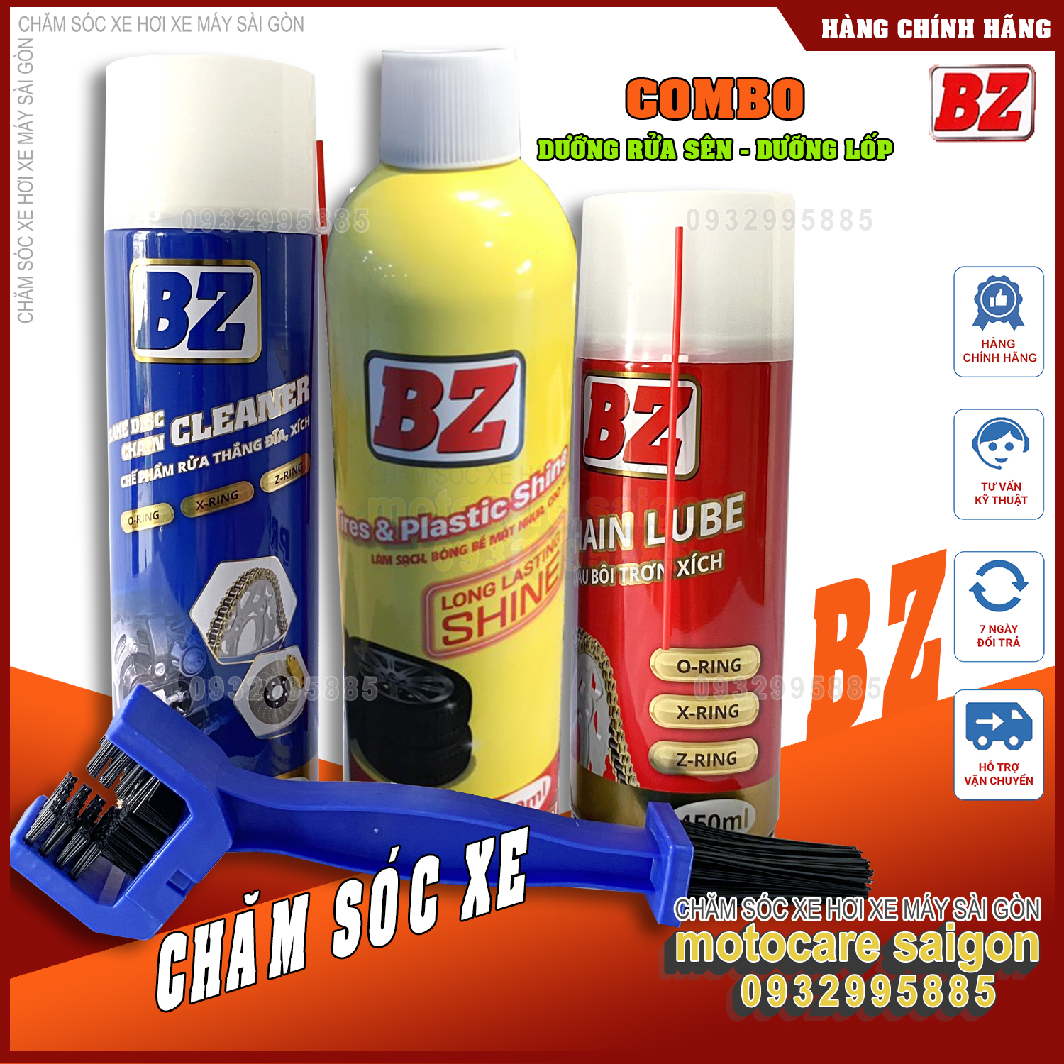 Combo 3 chai: dưỡng sên + rửa sên + dưỡng bóng vỏ xe nhựa nhám BZ , phục hồi nhựa nhám bz , dưỡng sên bz , rữa sên bz