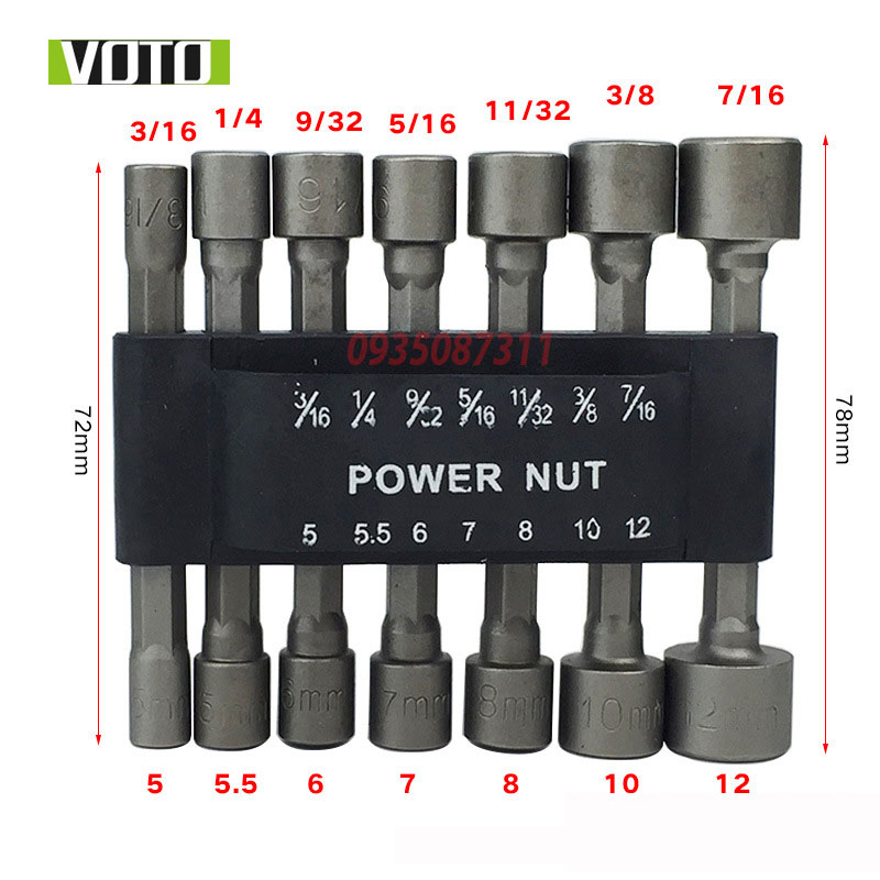 Bộ 14 Khẩu Tuýp Vặn Ốc Lục Giác VOTO - Đầu Vít Bắn Tôn - Bộ 14 đầu vặn khẩu cho khoan chuyên dụng 5-12mm