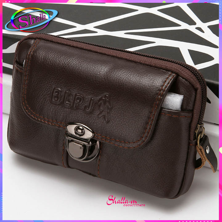 Bao da cao cấp đựng điện thoại đeo hông thương mại Zipper hai lớp 6.3 inch tất cả các dòng máy Shalla