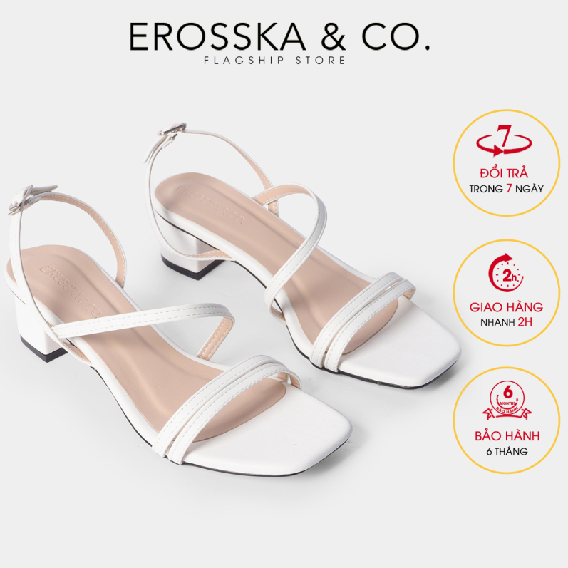 Giày sandal cao gót Erosska thời trang mũi vuông quai ngang phối dây mảnh cao 3cm EB031 (WH) giá rẻ