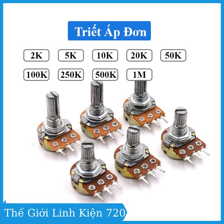 Biến trở volume 1M, chiết áp đơn 3 chân WH148
