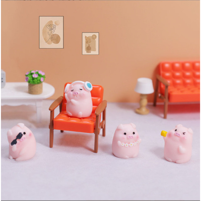 Mô hình heo con bed time decor bàn học, terrarium