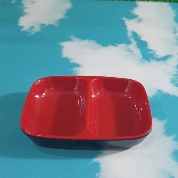 Chén chấm melamine 2 lớp màu đỏ đen có 2 ngăn C 101 hàng Cao cấp - Sang Trọng