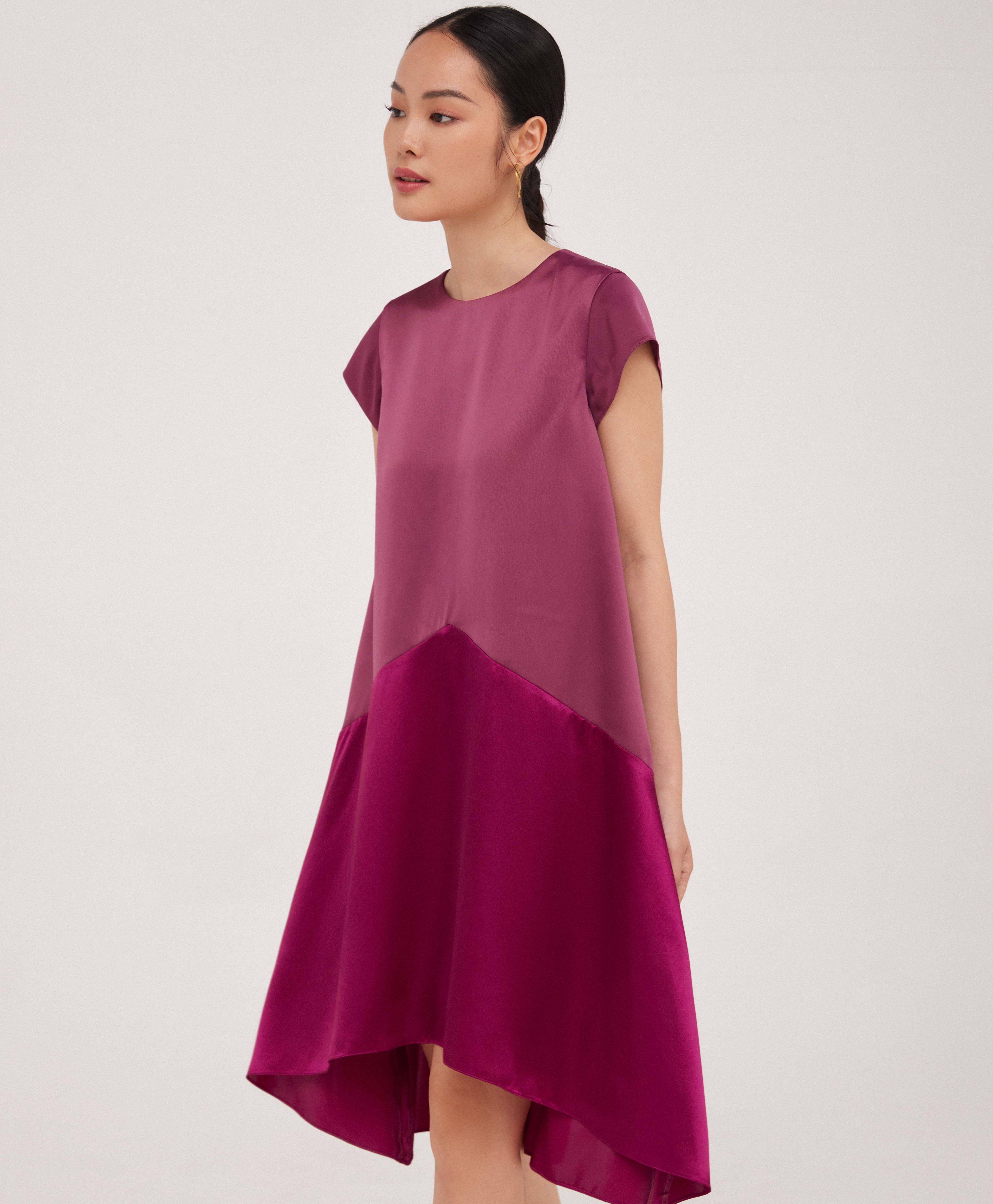 Đầm lụa phối màu Twins dress