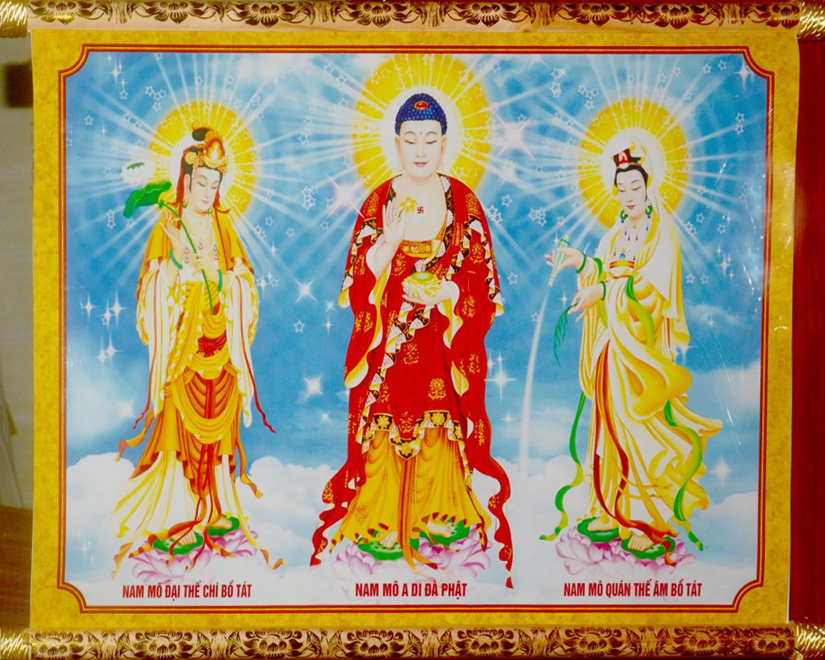 [HCM]Tranh Tây Phương Tam Thánh nẹp gỗ