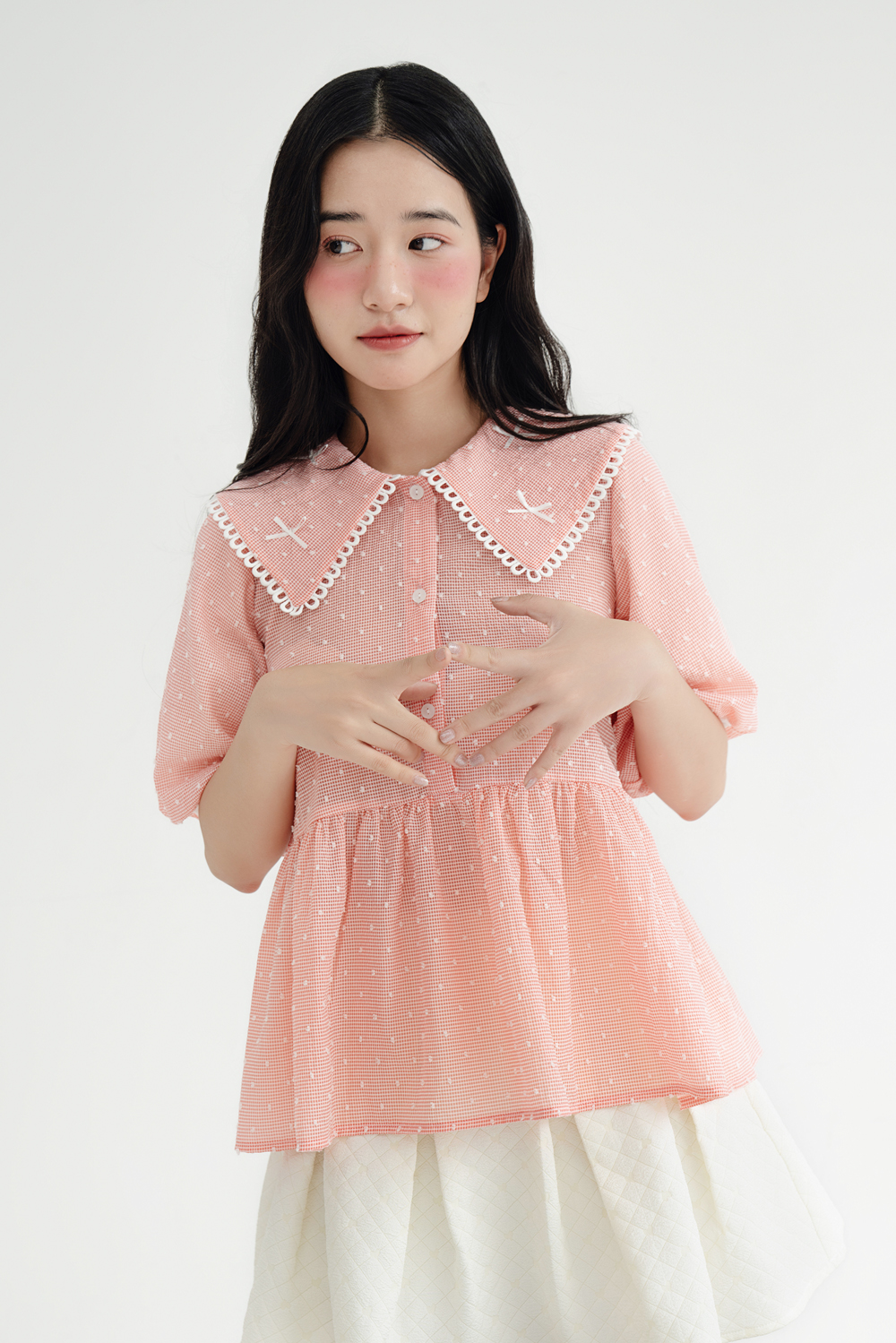 BLEUBIRD Áo vải lụa cotton cổ đính nơ Cotton Candy Top