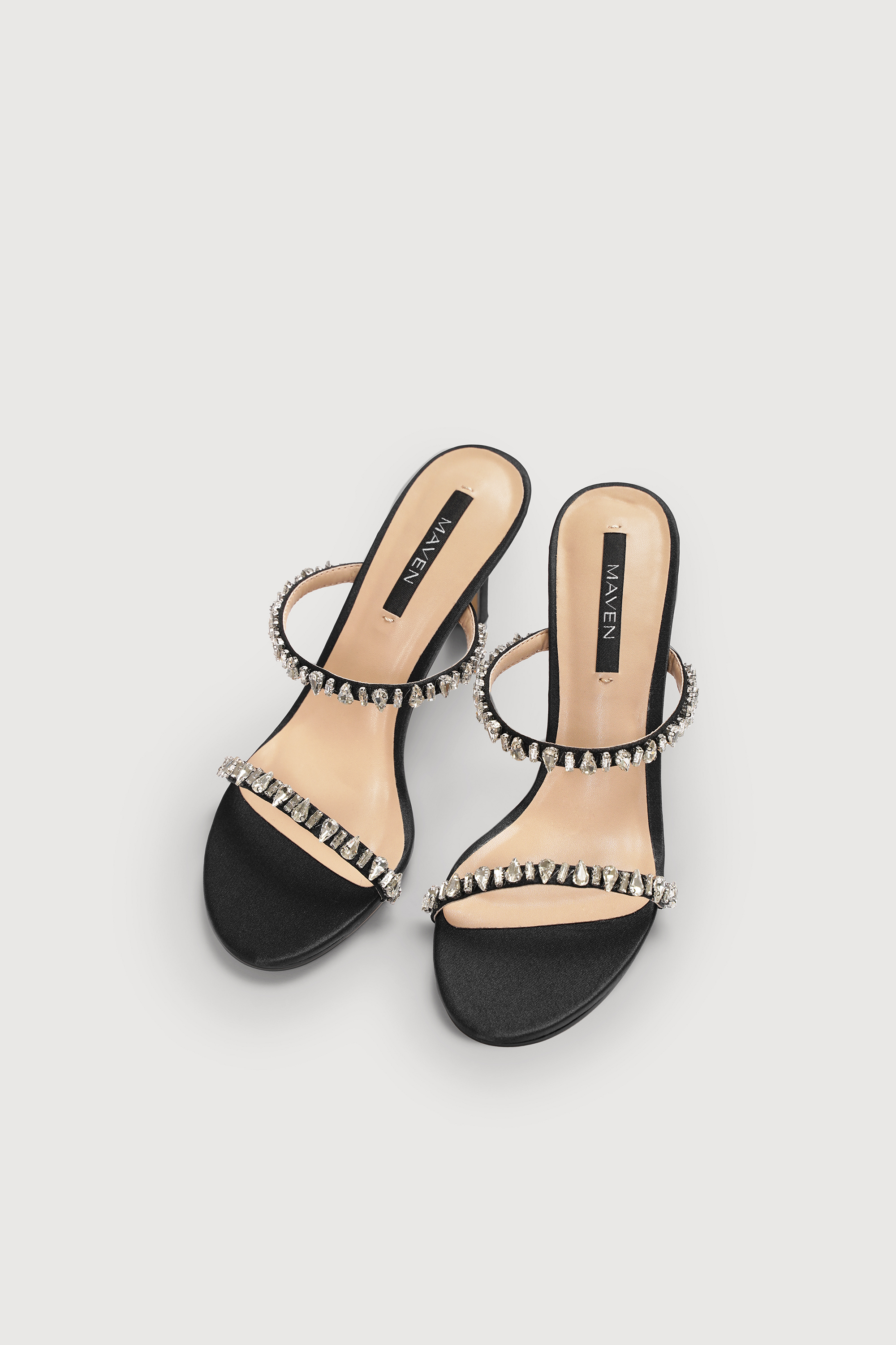 MAVEN - Giày cao gót quai mảnh đính đá Selena Satin Heels 9cm