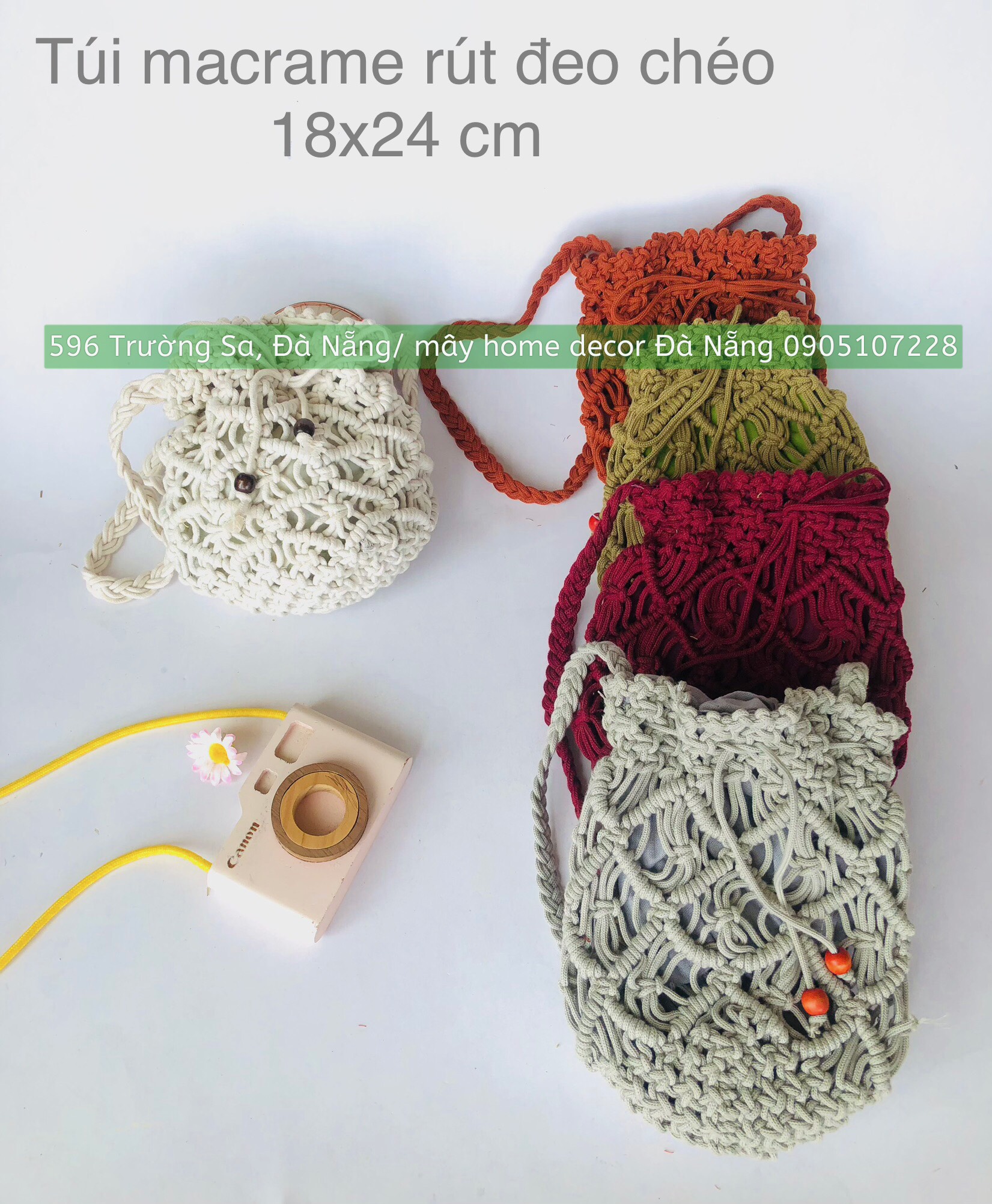 Túi đeo chéo Macrame thiết kế Hoa Hồng - Rose Macrame Cross bag