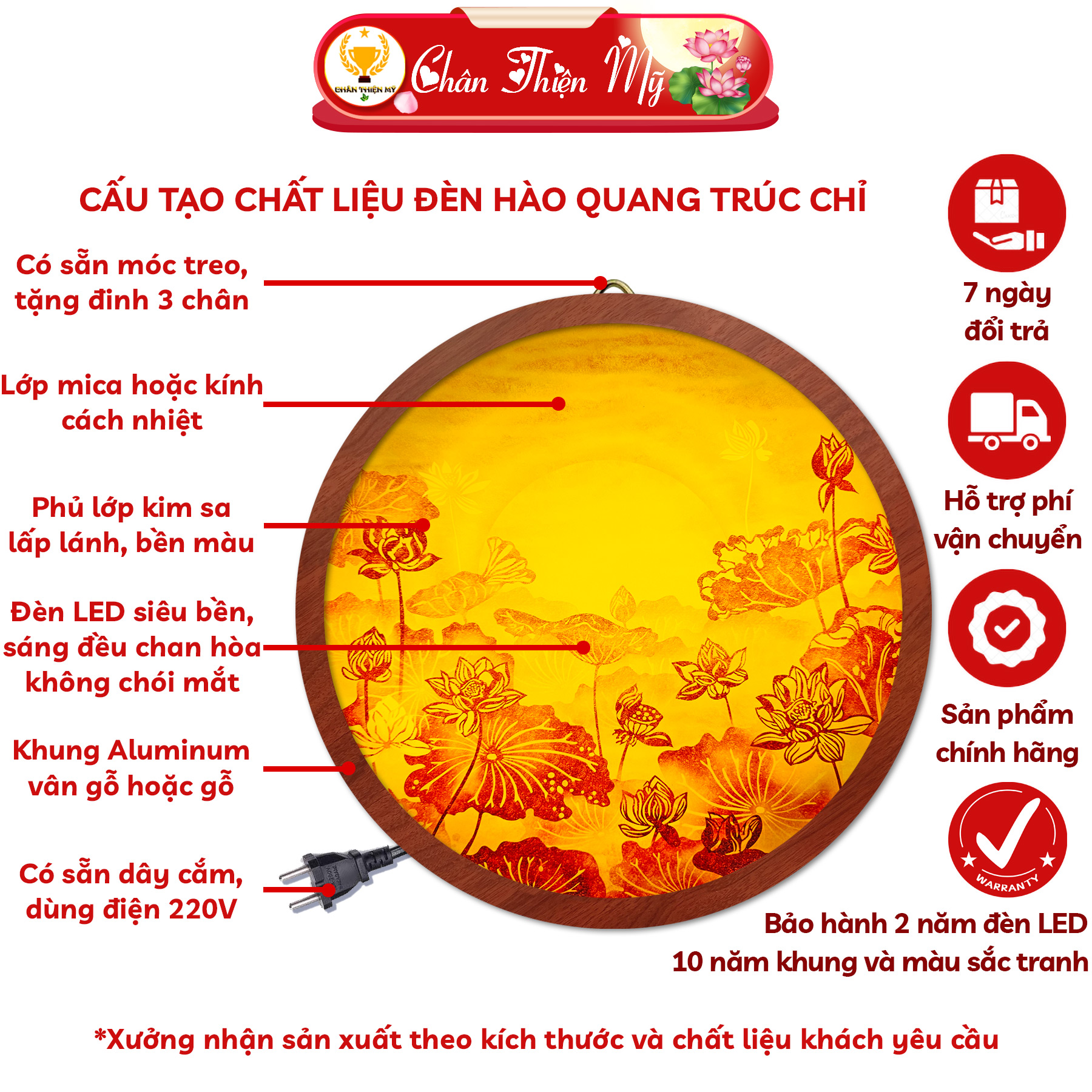 Đèn Thờ Hào Quang Trúc Chỉ In Cao Cấp CHÂN THIỆN MỸ, Vật Phẩm Trang Trí Phong Thủy Cho Bàn Thờ
