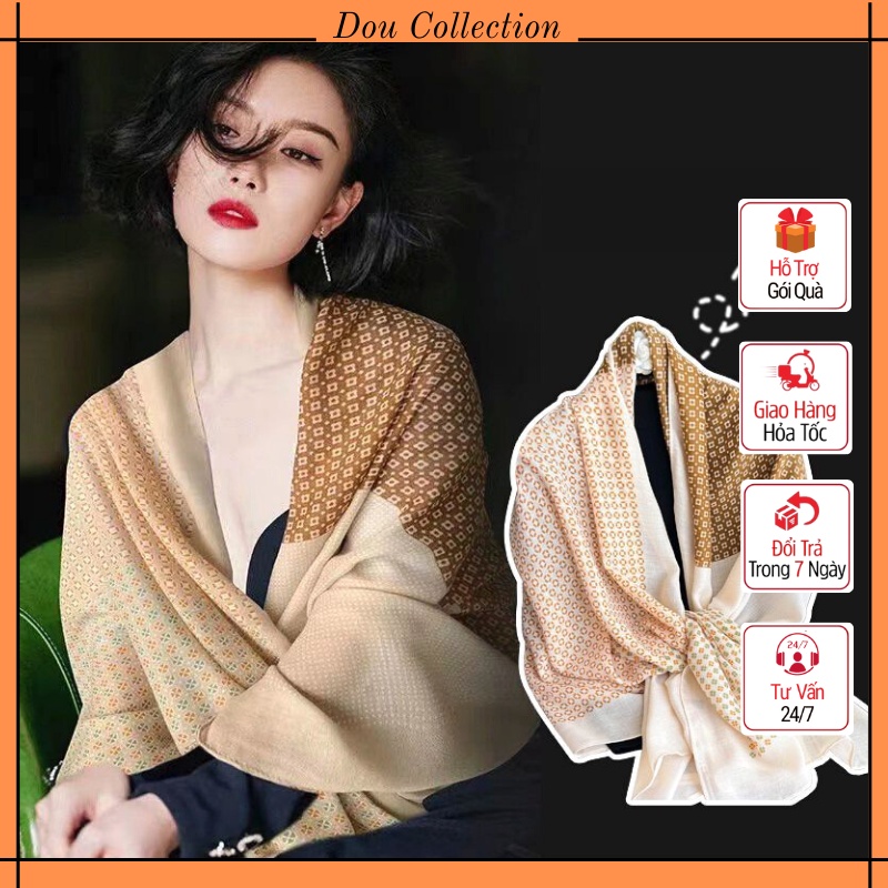 Khăn lụa choàng cổ mỏng nữ đẹp, khăn quàng che nắng họa tiết chấm bi thời trang mùa hè màu be - 80x190cm - Mã KS031