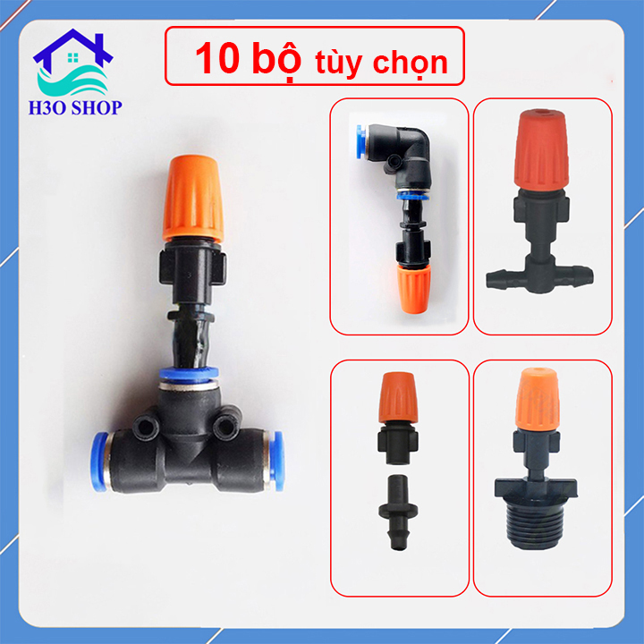 10 bộ - béc tưới phun sương cam 1 hướng - nối ống pe/ldpe 6mm, ống 8mm, 16mm, 20mm, 21mm...