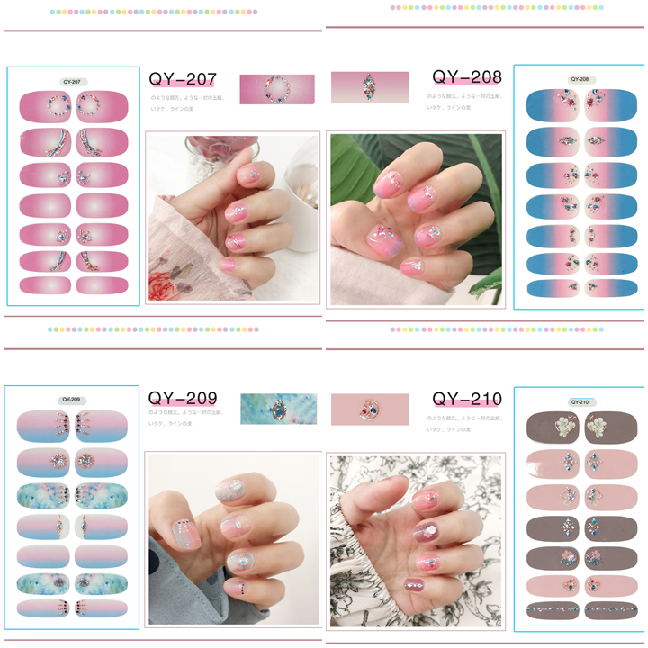 Bộ dán móng tay nail sticker gồm 14 móng, không thấm nước, có độ đàn hồi tốt Phần 2 QY