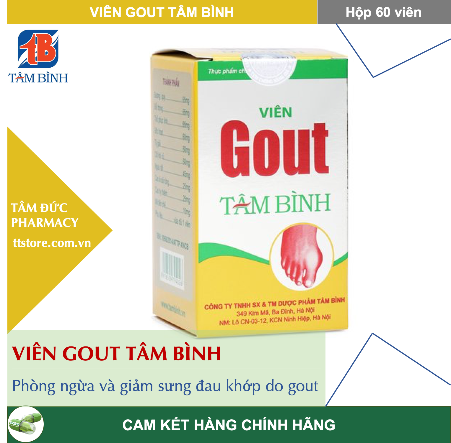 Viên Gout Tâm Bình - Gút acid uric