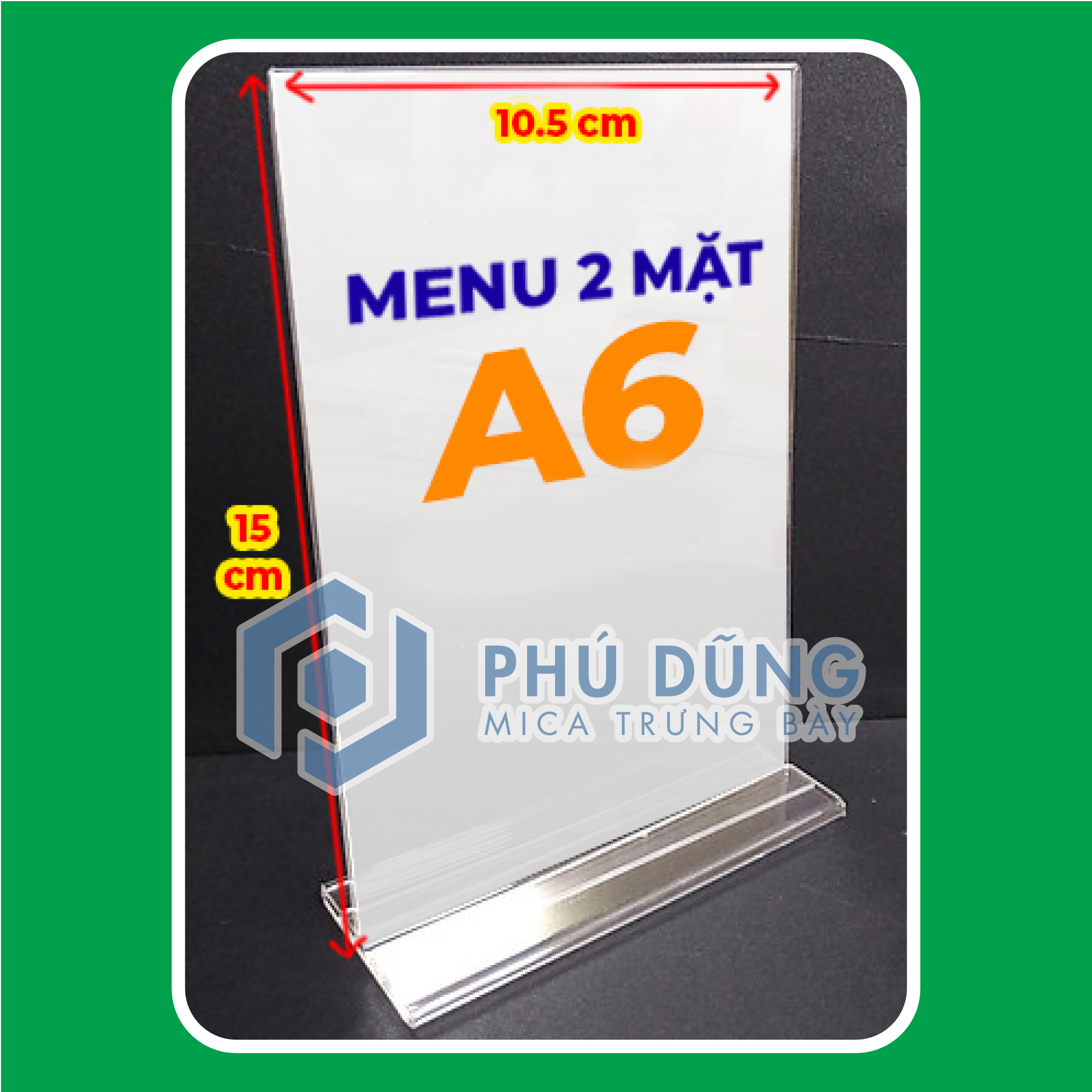 Kệ Menu Mica ĐỨNG A6 Đế Lùa