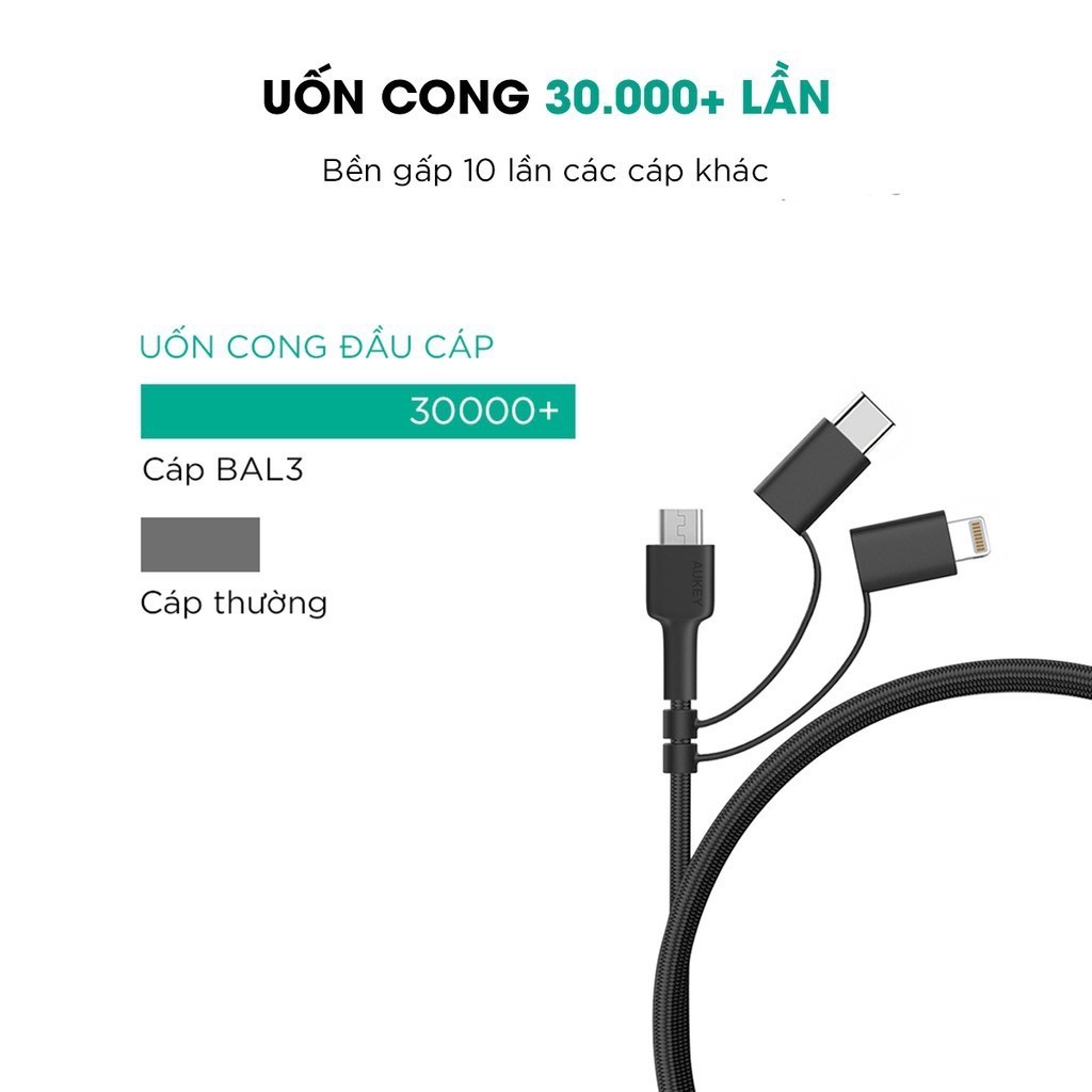 Cáp 3 trong 1 MFI Lightning/USB-C/MicroUSB AUKEY CB-BAL5