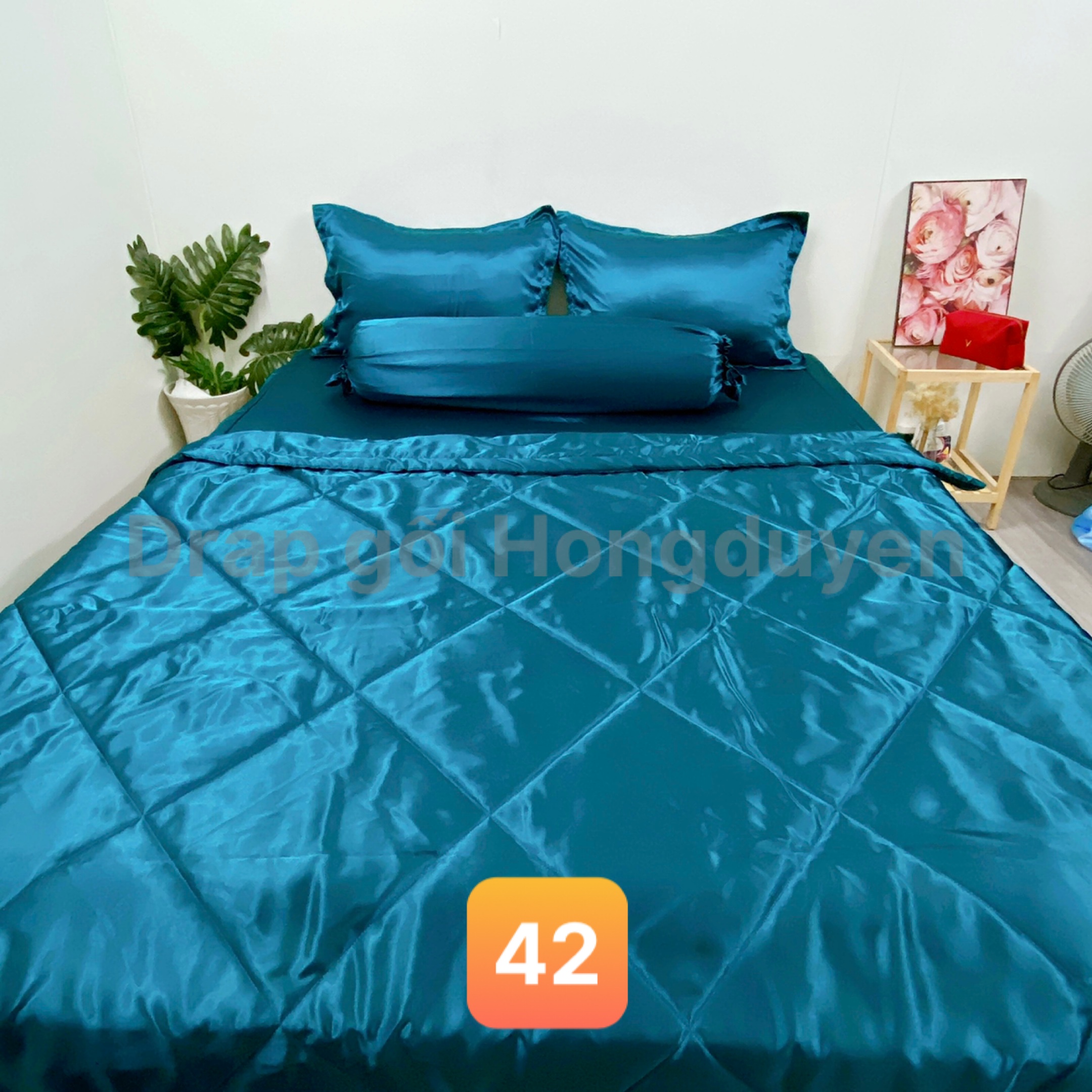 Bộ drap/ga/ra phi bóng trơn (chân nệm dưới 15cm) 1m6/1m8 màu xanh cổ vịt 42. Bộ drap phi bóng 1 màu. Bộ grap phi bóng. Bộ ra phi bóng. Bộ drap phi lụa. Bộ grap phi lụa. Bộ ga phi lụa. Ga giường-drap giường-grap giường-ra giường