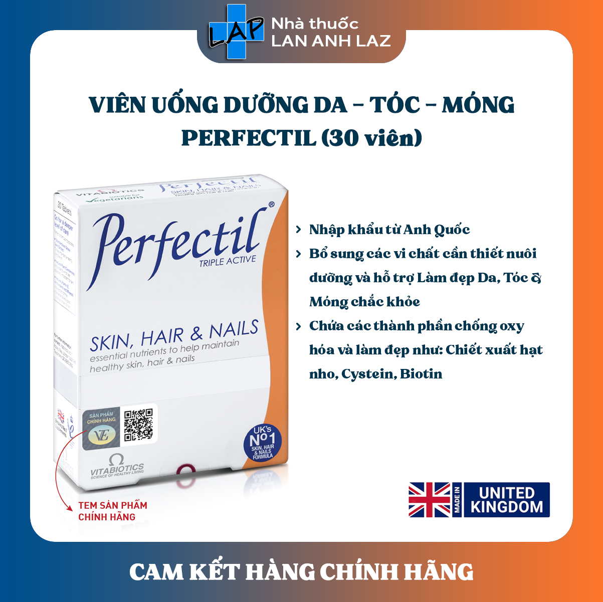 PERFECTIL (Hàng nhập khẩu) - Viên uống hỗ trợ làm đẹp da, tóc, móng chắc khỏe.