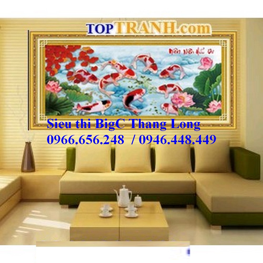 Tranh thêu chữ thập 3D cá chép hoa sen 222811 chưa thêu
