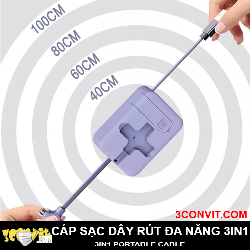 Cáp Sạc USB 3in1 Rút Gọn Đa Năng