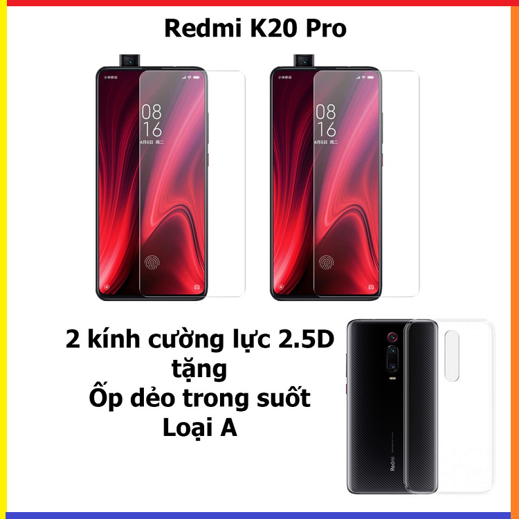 Bộ 2 kính cường lực tặng ốp lưng dẻo Xiaomi Redmi K20 / k20pro