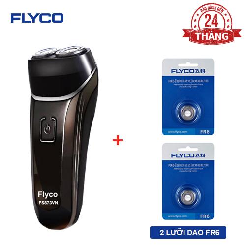 Bộ đôi FLYCO 1 máy cạo râu 2 lưỡi kép chống nước toàn thân FS873VN và bộ 2 lưỡi dao kép FR6