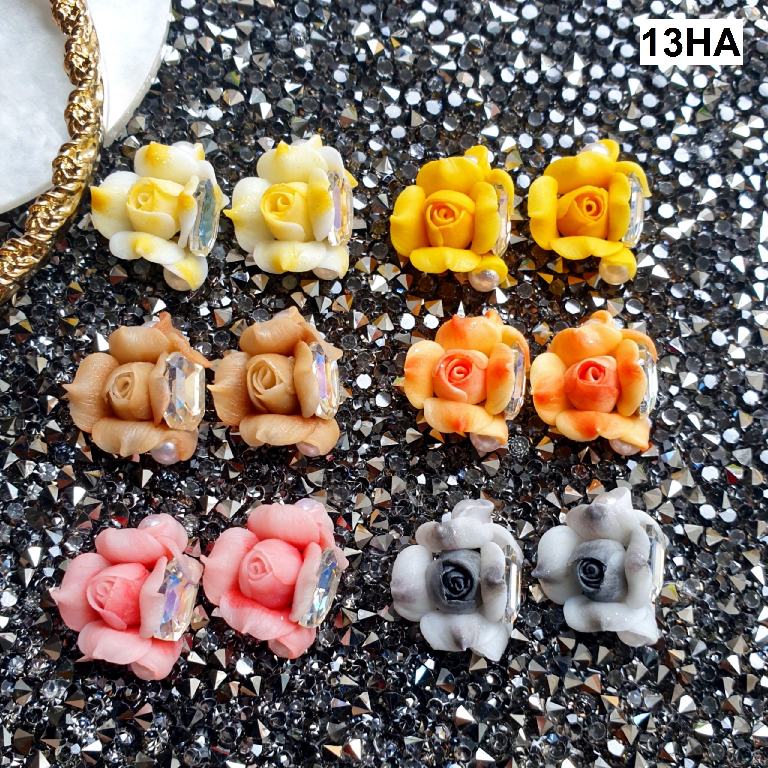[HCM]Hoa Hồng Ôm Đá Khối  - Hoa bột đính móng 13HA