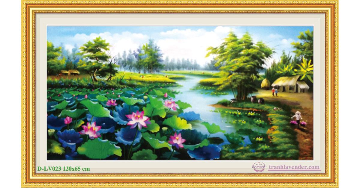 [HCM]Tranh thêu chữ thập ĐẦN SEN -LV3017-KÍCH THƯỚC 1M24X64CM