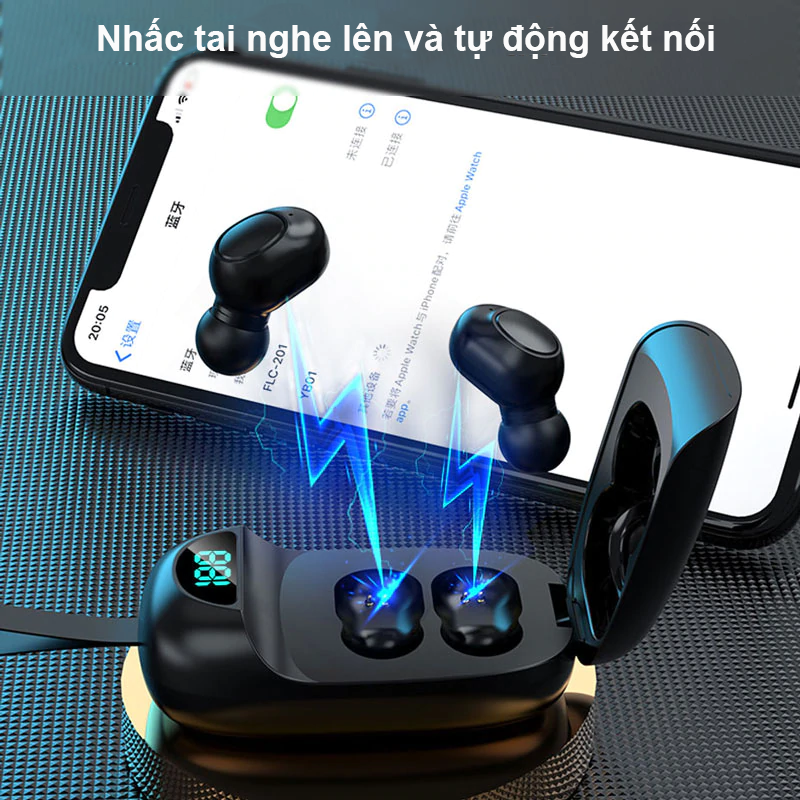 Tai nghe âm thanh nổi Bluetooth V5.0 Tai nghe không dây Tai nghe nhét tai mới không thấm nước có màn hình LED TWS PKCB - Hàng Chính Hãng