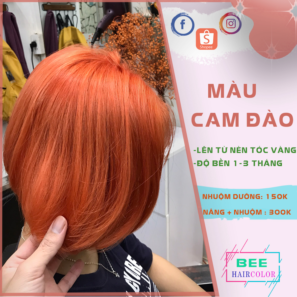 Kem Nhuộm Tóc màu Cam Đào [ tặng trợ Dưỡng + bao tay nhuộm tóc ]