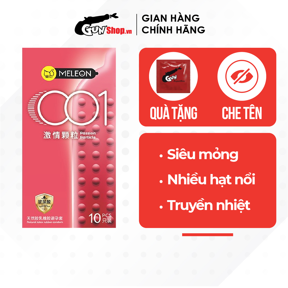 Bao cao su me-leon 001 passion particle siêu mỏng, hạt nổi - hộp 10 cái | gunshop việt nam