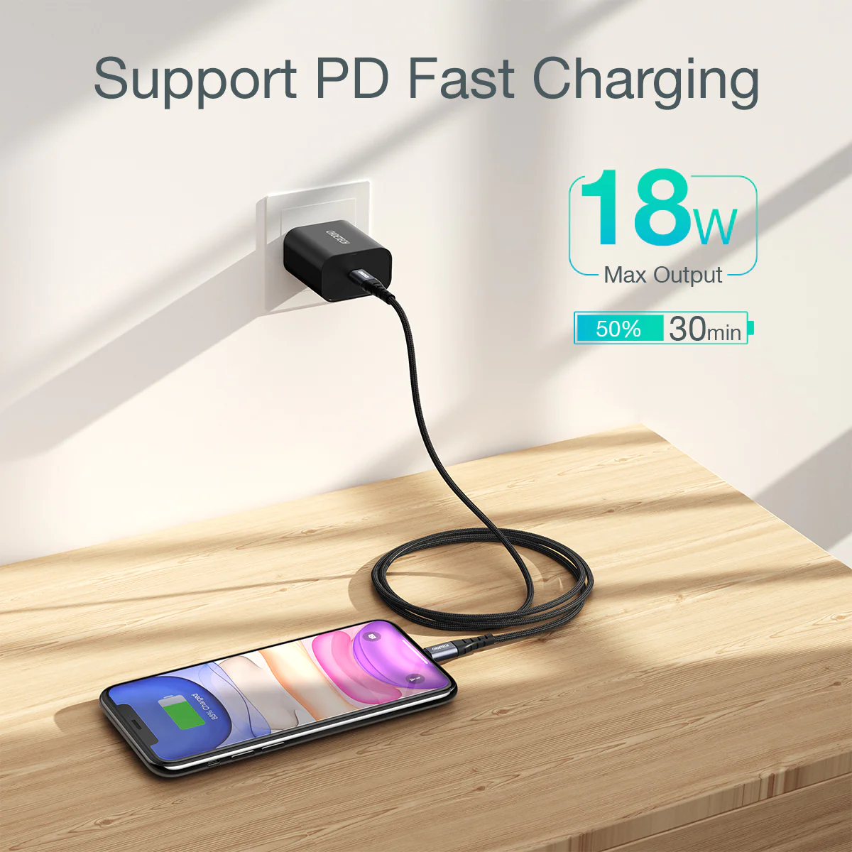 Dây cáp sạc nhanh Choetech bọc dù dài 2m USB-C cho Iphone chuẩn MFi