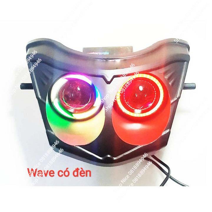 Pha đèn mắt cú xa máy Wave giá 1 bộ gồm chóa và 2 đèn mắt cú