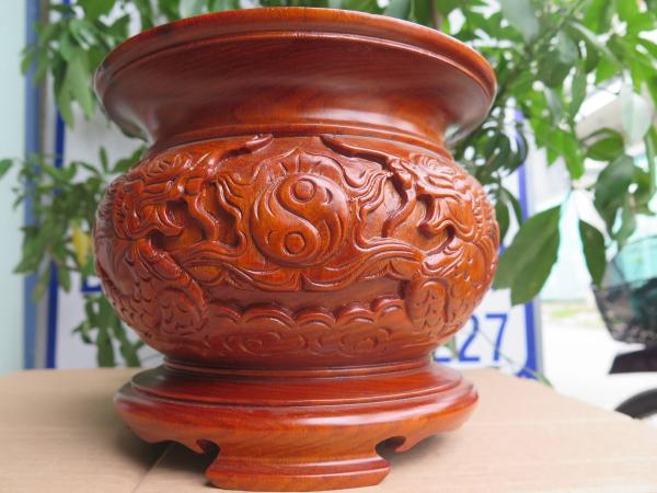 Lư hương - bát nhang chạm rồng gỗ hương 20cm , bát nhang gỗ , bát nhang thờ bằng gỗ hàng nguyên khối hàng trạm