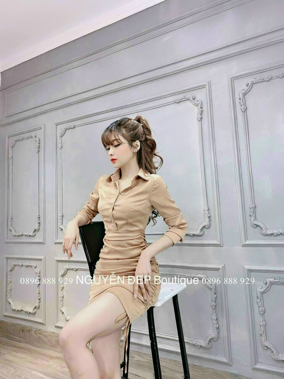 [HCM-Voucher 50k Freeship Max] ĐẦM NHÚN CỔ SƠ MI CÀI NÚT THẬT ( CÓ DÂY KÉO)