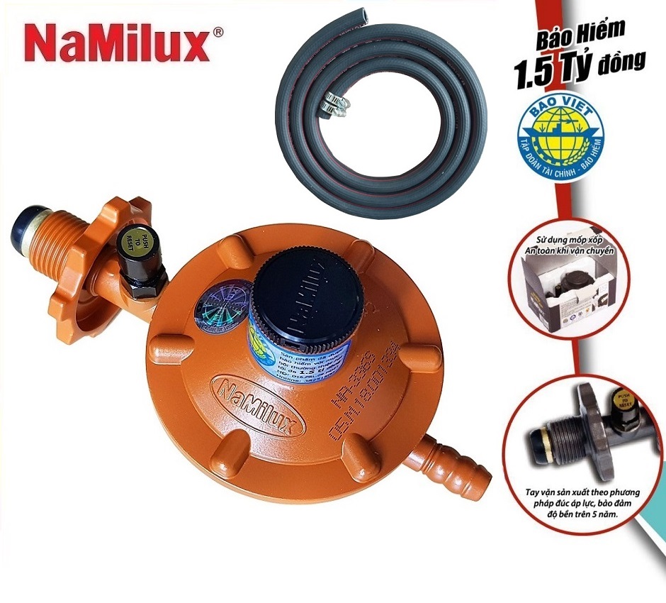 BỘ VAN ĐIỀU ÁP NGẮT GAS TỰ ĐỘNG NAMILUX NA-336S-VN BẢO VỆ AN TOÀN + 1,5 MÉT DÂY DẪN GAS NAMILUX + 2 CỔ DÊ