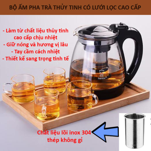 ẤM PHA TRÀ THỦY TINH CÓ LÕI LỌC- 700ML