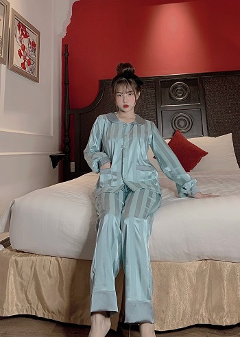 Sét đồ bộ ngủ lụa gấm sọc kẻ