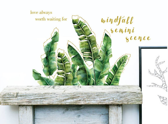 Decal wall decor-dust banana leaf green