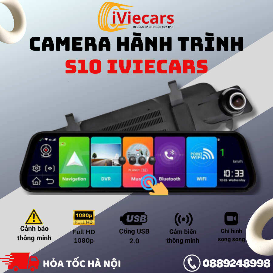 Camera hành trình ô tô S10 Vietmap S2 bản quyền vĩnh viễn Độ phân giải Full HD có bản đồ navitel độc quyền cảnh báo tốc độ